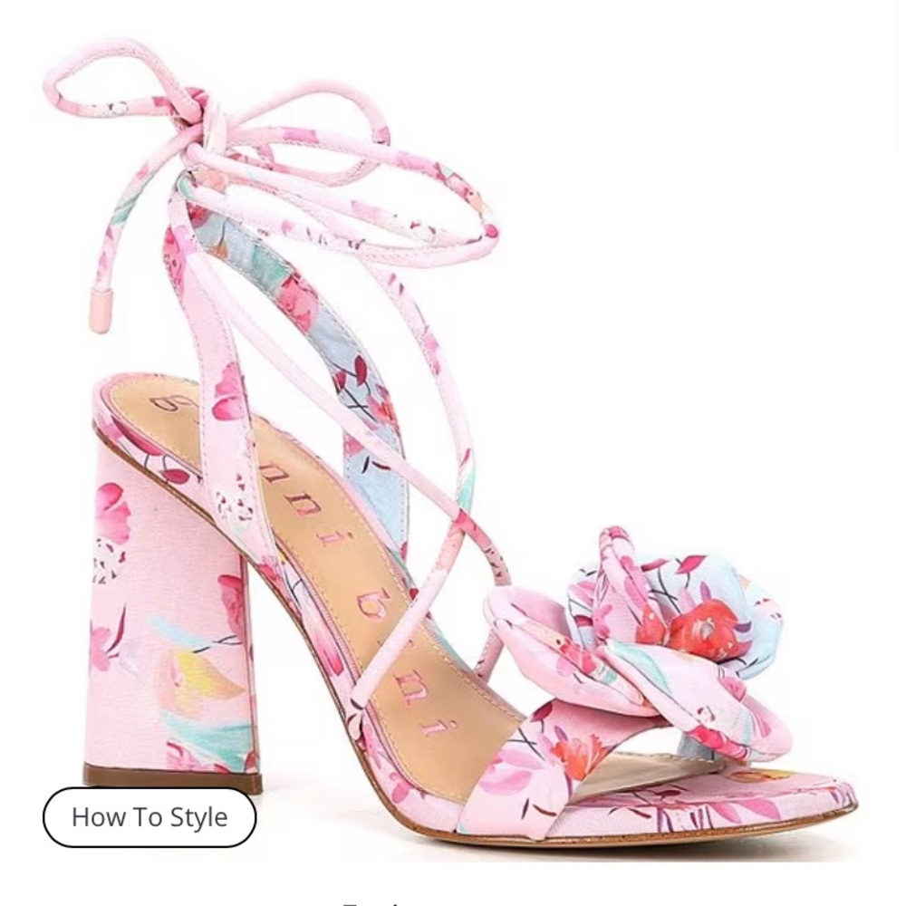 Gianni Bini Dakota Floral Print Flower Ankle Wrap Dress Sandals sz 7.5